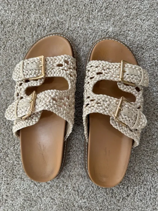 Universal Thread Cream Woven Double-Buckle Slide Sandals - Picture 1 of 6